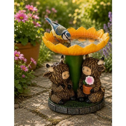 Highland cow bird - bath, garden