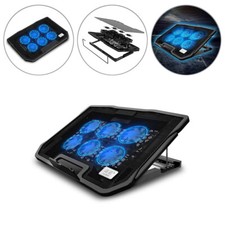 Quiet Laptop Cooler 6 Powerful Fans Gaming Cooling Mat Pad Stand Tilt for 12-17"