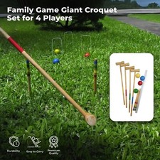4 PERSON WOODEN CROQUET SET GAME OUTDOOR SUMMER FUN PLAY FAMILY NEW