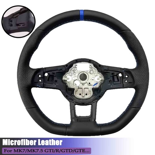 Black leather steering wheel - black,