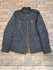 LOVELY ZARA BASIC FITTED NAVY+TAN EDGE QUILTED CASUAL JKT SZ L see measurements