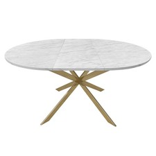 Round to Oval White Marble Effect Extendable Dining Table with Gold Legs  RNE001