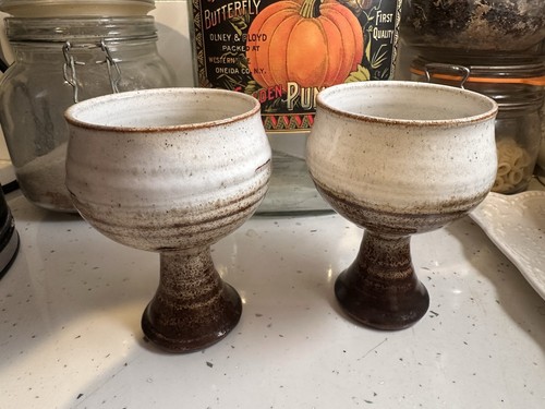 Pair vintage stoneware goblets - stoneware,