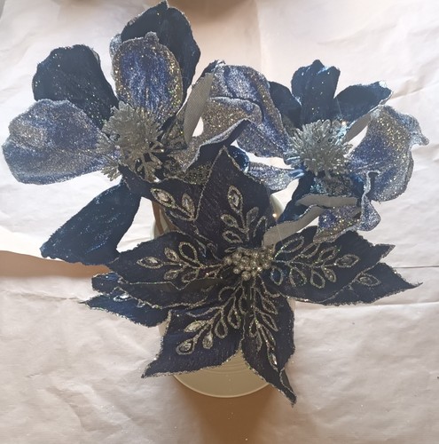 Blue artificial magnolia - x3,
