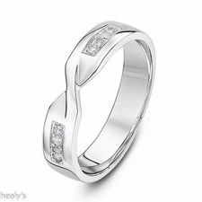 9ct White Gold Diamond Set 4mm Twist Crossover Ring - Wedding Band - Hallmarked