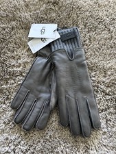 Ugg womens leather knit cuff glove size M-  dark grey , touch screen compatible 