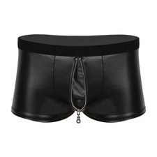 Men's Faux Leather Boxer Briefs Wet Look Bulge Pouch Low Rise Shorts Underwear