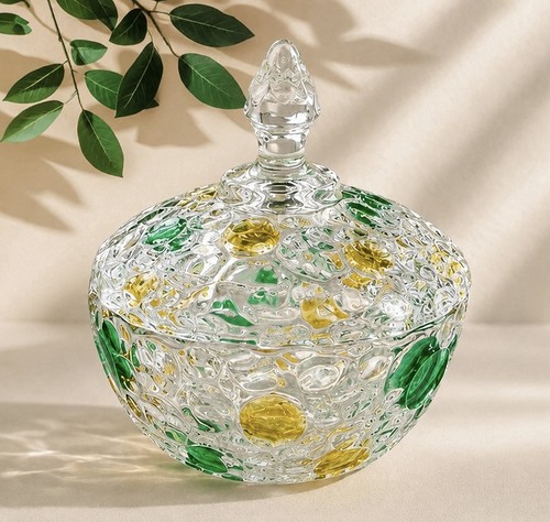 Hand painted glass bon - painted, jar