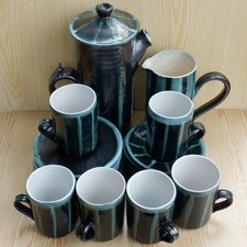 Vintage Coffee Set ERIC LEAPER Newlyn Pottery Cornwall Pot Jug Cups Saucers 60s