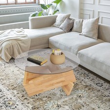 16.1'' H Round Modern SideTable Side Table with Tempered Glass Top End Table ?!