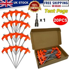 20Pcs Heavy Duty Screw In Hard Ground 20cm Rock Peg Camping Awning Tent Pegs New