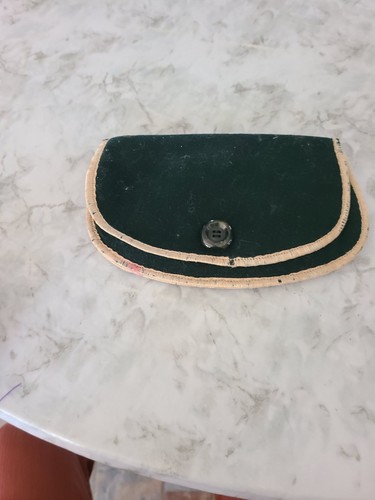 Antique green felt pouch - antique,