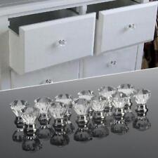 12x Diamond Glass Cabinet Crystal Door Knobs Sets Cupboard Drawer Handle Clear