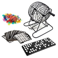 CLASSIC BINGO 75 BALL WHEEL WIRE CAGE LOTTO GAME SET WITH CARD MARKER TICKET SET