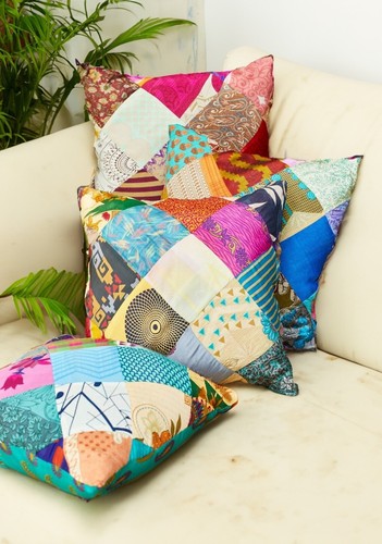 Patchwork sari cushion cover - sari,