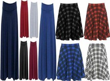 WOMEN'S SKATER SKIRT REGULAR SIZE FLARED PLAIN AND TARTAN ELASTIC WAIST LADIES