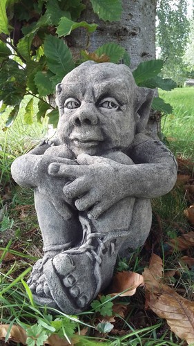 Stone garden sitting pixie - stone,