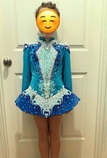 Irish Dance Solo Dress Ave Celtic Teal Blue Worn by Tall U8 Sheer Sleeve