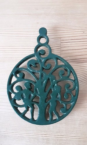 Vintage green cast iron trivet - vintage,
