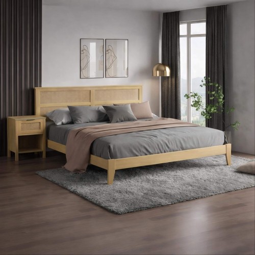 Rattan wooden bed oak colour - oak,
