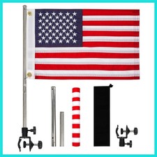 American Boat Flag Pole Kits Marine 12"x18", Stainless Steel Boat Flag Pole w...
