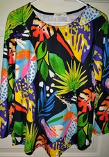 Jess & Jane Tunic Top Shirt Size L Black Multicolor Knit Artsy Harmony Boho