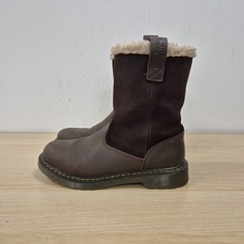 Dr Martens Juney Y Rigger High Ankle Fur Trim Leather Brown Warm Boots Size Uk 4