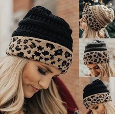 Women Beenie Black - Leopard