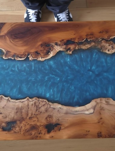 Blue epoxy resin coffee table - epoxy,