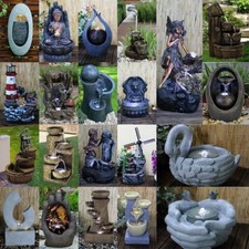 Indoor Outdoor Polyresin Water Fountain Feature LED Lights Garden Statues Decor