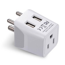 Ceptics USA to India, Nepal, Travel Adapter Plug - Type D - Dual USB (CTU-10)