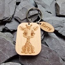Baby Giraffe Wooden Keyring -