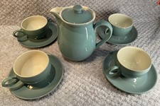 Denby Manor Green Coffee Set: 1x Coffee Pot,  4x Cups, 4x Saucers Vintage KK0222