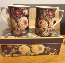 MUGS Leonardo Collection Boxed set of two Rose Blossom china mugs New in box