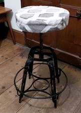 Vintage Industrial Style Adjustable Height Steel Operators Chair  - Cowhide Seat