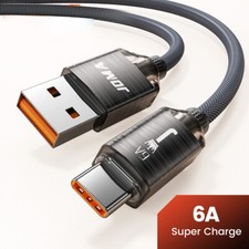 USB A to Type C Cable 6A 66W Fast Charger Braided Long Lead 0.25M 1M 2M 3M
