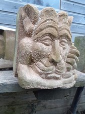 Old Stone Carving, Stone Grotesque Gargoyle Carving, Sandstone Carving Demon.