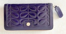 Orla Kiely Leather Purse Wallet - Purple / Aubergine - Zip Around - New