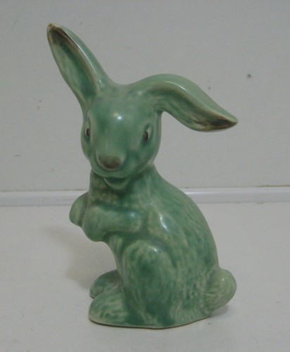 Bunny figurine green pottery - bunny,