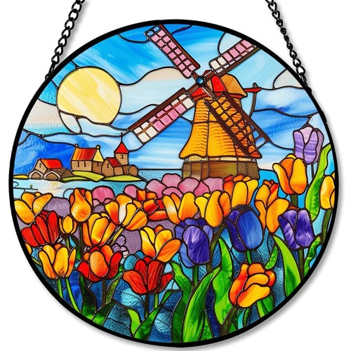 Stained glass windmill - glass,