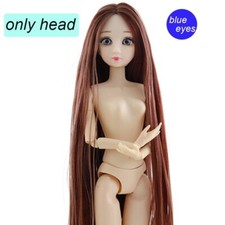 Long Brown Straight Hair Head For 1/6 BJD Doll Blue Eye Heads for 11.5" Dolls