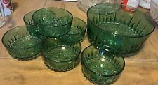 Beautiful Vintage Green Glass Arcoroc Set Of 7 Bowls 