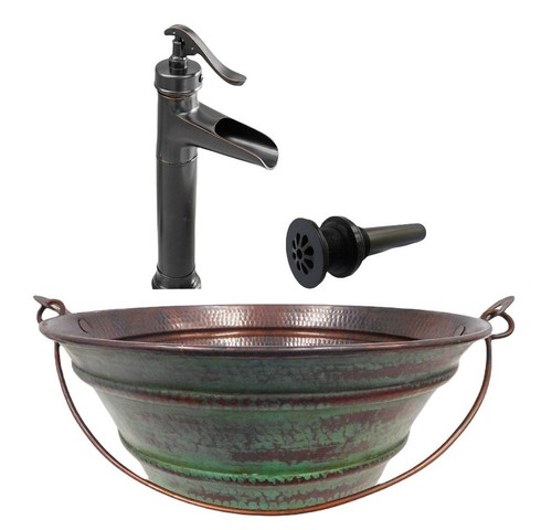 Round copper bucket vessel - 15",