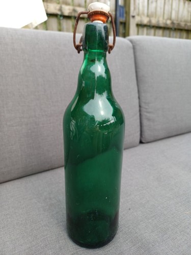 Green glass vintage bottle - green,