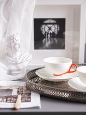 Antique Brown Westhead Moore Cauldon Orange Rope Handle Cup And Saucer