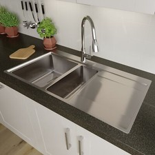 1.5 Bowl Square Inset Stainless Steel Kitchen Sink with RH Drainer Silver
