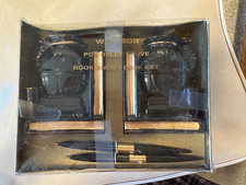 Vintage Ceramic black gold Hand painted Pot belly stove book ends JAPAN