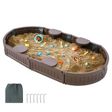 Uimoso Sandbox with Cover Oval Sand Box HDPE Sand Pit Outdoor Backyard Ages 3-12