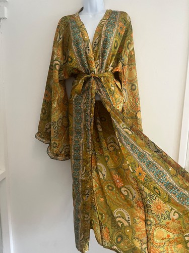 Kimono long green gown robe - kimono,