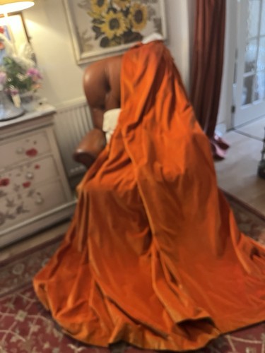 Pair orange velvet curtains - orange,